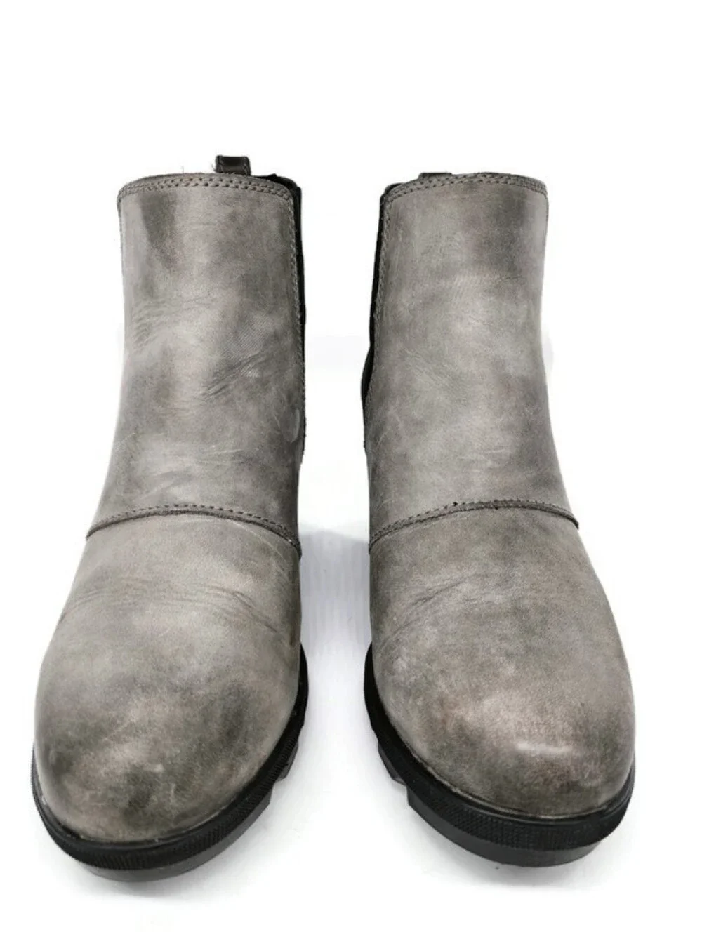 Sorel Joan of Arctic Grey Leather Waterproof Pull-On Lug-Sole Wedge Heel Boots